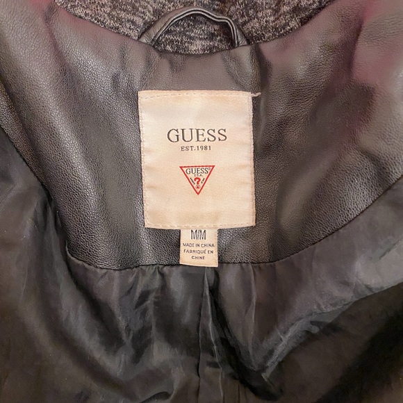Black Guess faux-leather and grey woven fabric jacket - Picture 2 of 6